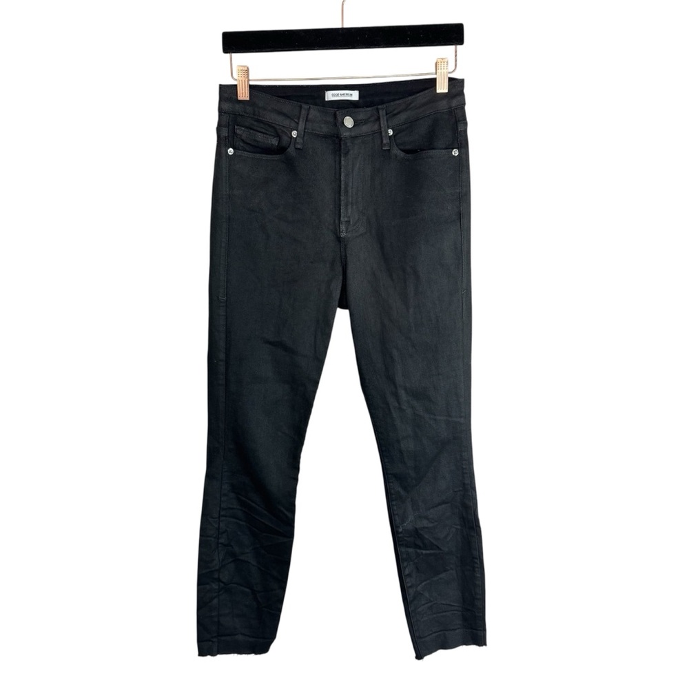 Good American Good Leg Wax Coated Jeans Black Size 8 / 29